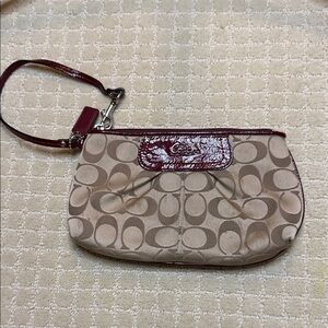 Vintage Coach Tan and Burgundy Wristlet